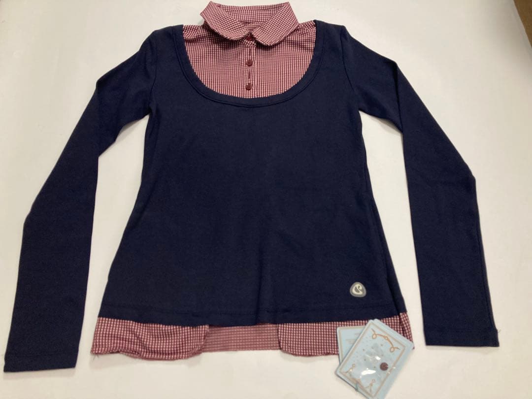 Coyseio ネイビー チェック長袖トップス