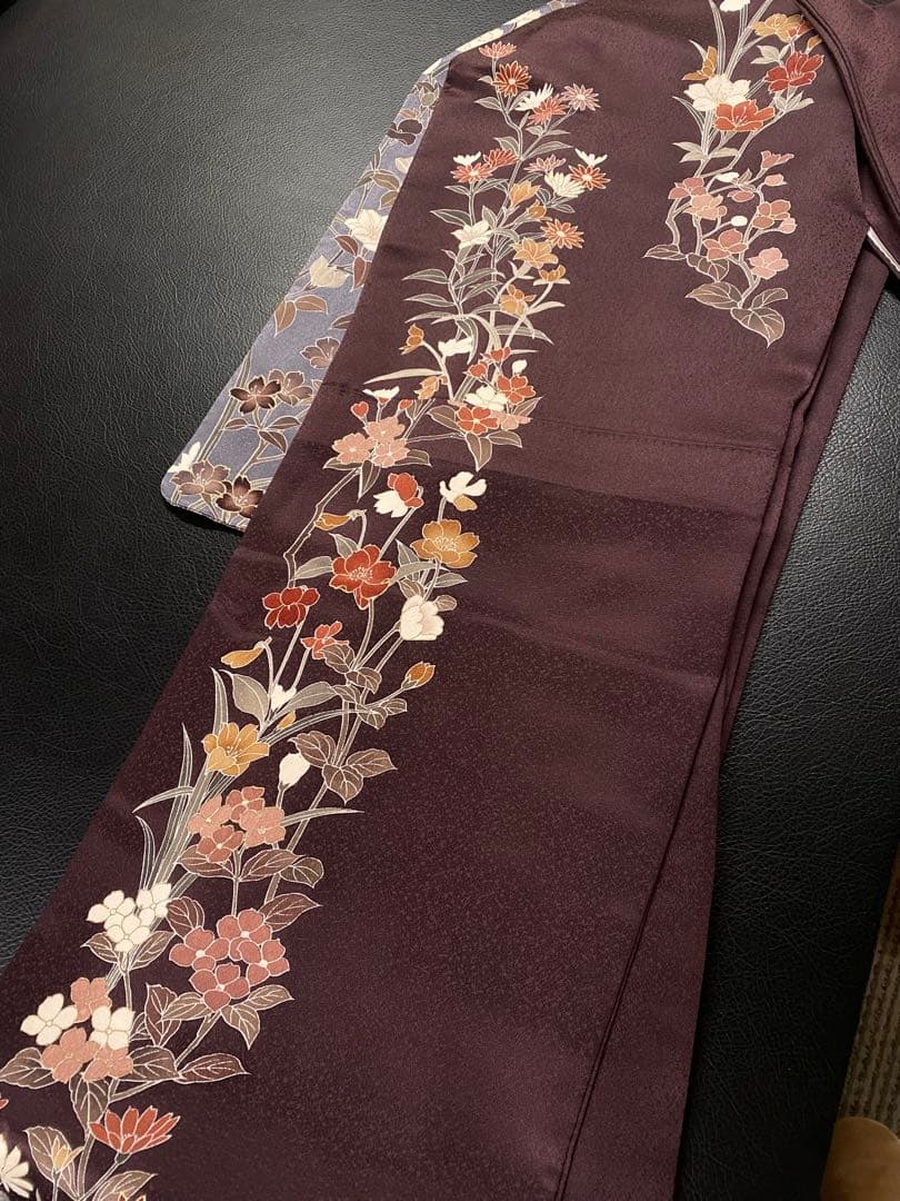 正絹　訪問着　ガード　背中に柄あり　金駒　くすみ紫系　袷