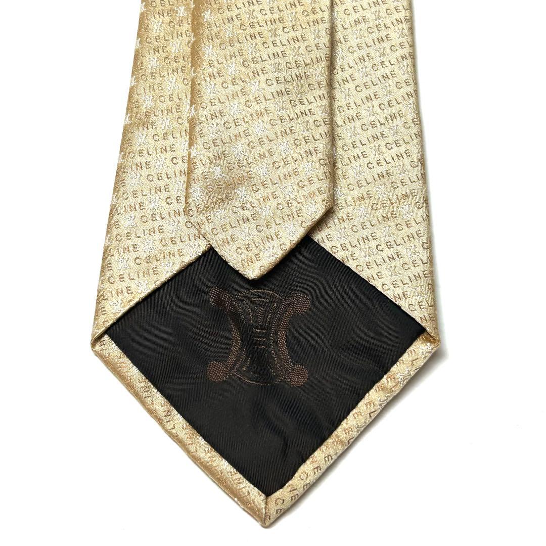 【未使用に近い✨】セリーヌ ネクタイ ゴールド ロゴ 総柄 ジャガード 光沢