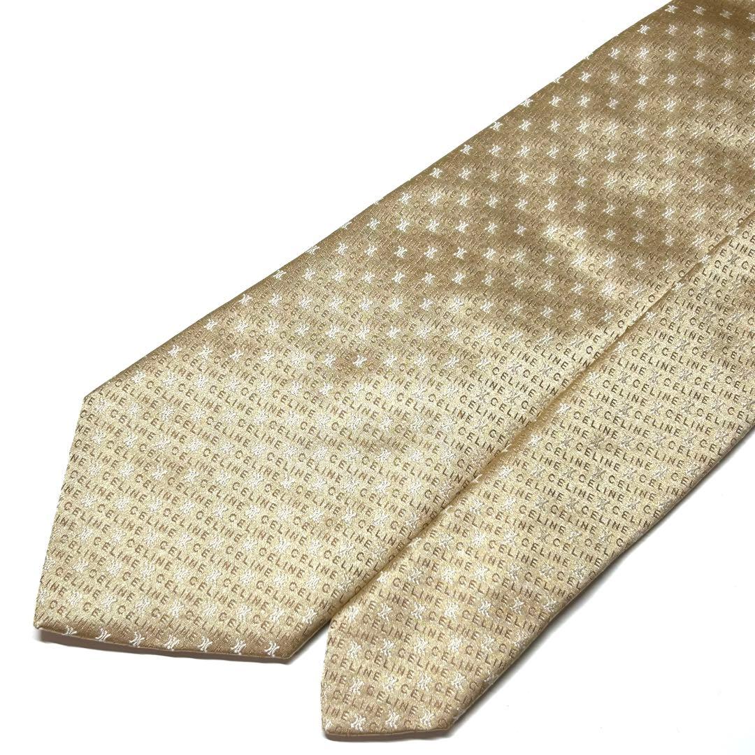 【未使用に近い✨】セリーヌ ネクタイ ゴールド ロゴ 総柄 ジャガード 光沢
