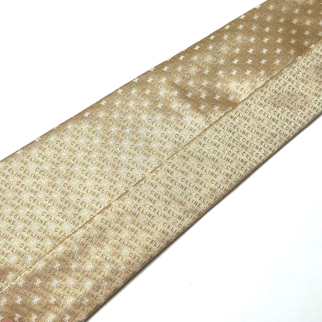 【未使用に近い✨】セリーヌ ネクタイ ゴールド ロゴ 総柄 ジャガード 光沢