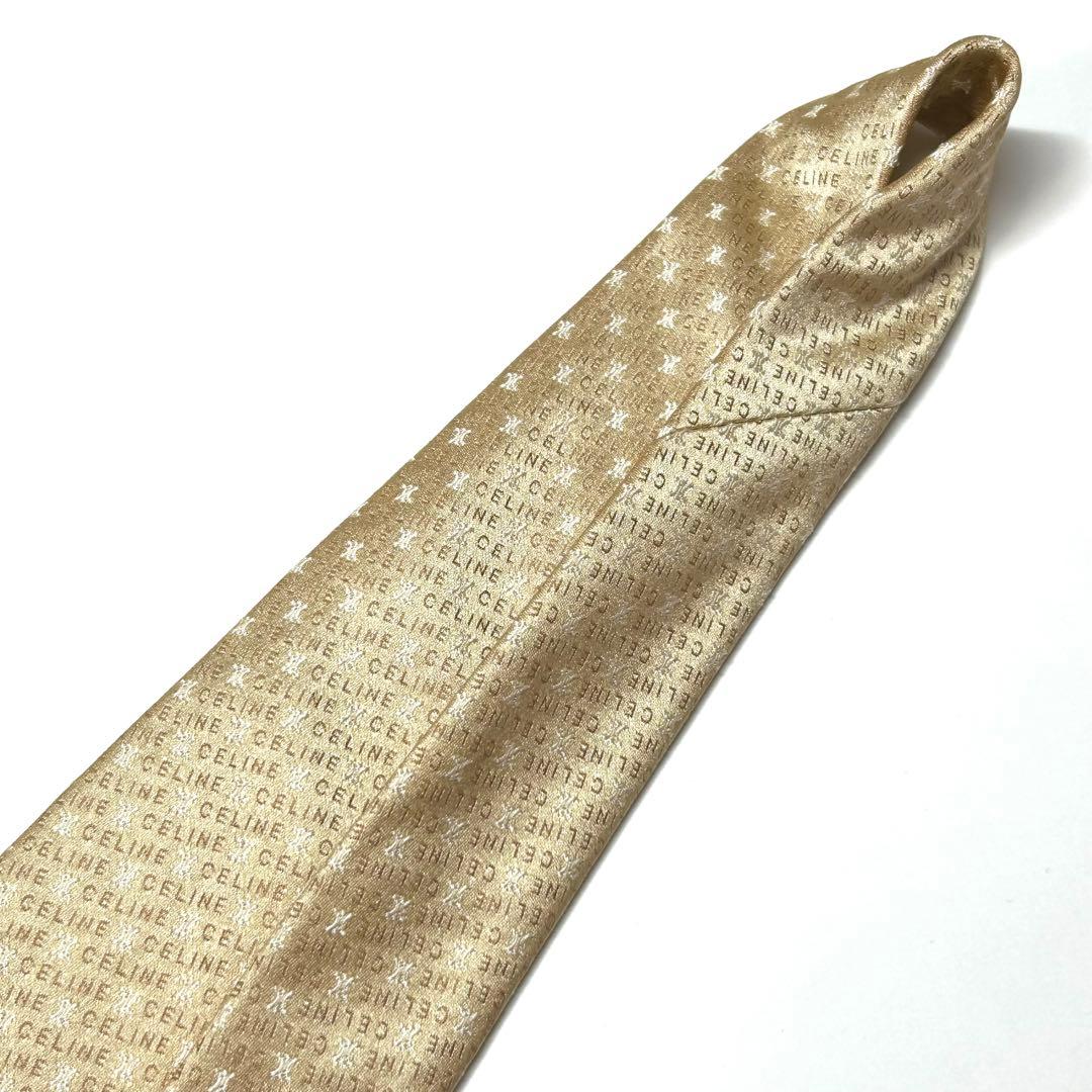 【未使用に近い✨】セリーヌ ネクタイ ゴールド ロゴ 総柄 ジャガード 光沢