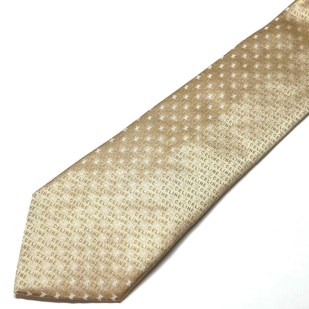 【未使用に近い✨】セリーヌ ネクタイ ゴールド ロゴ 総柄 ジャガード 光沢