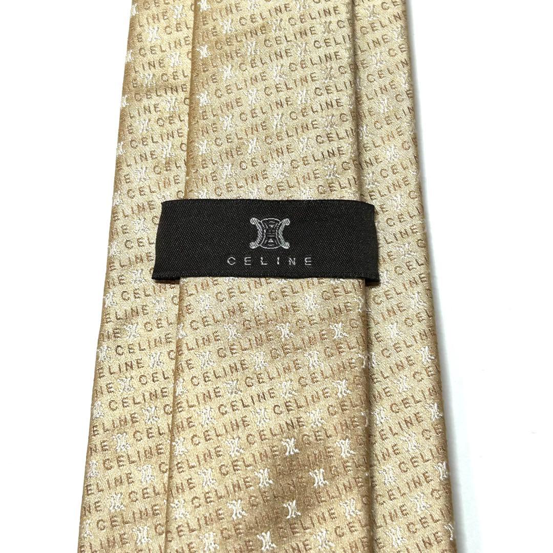 【未使用に近い✨】セリーヌ ネクタイ ゴールド ロゴ 総柄 ジャガード 光沢