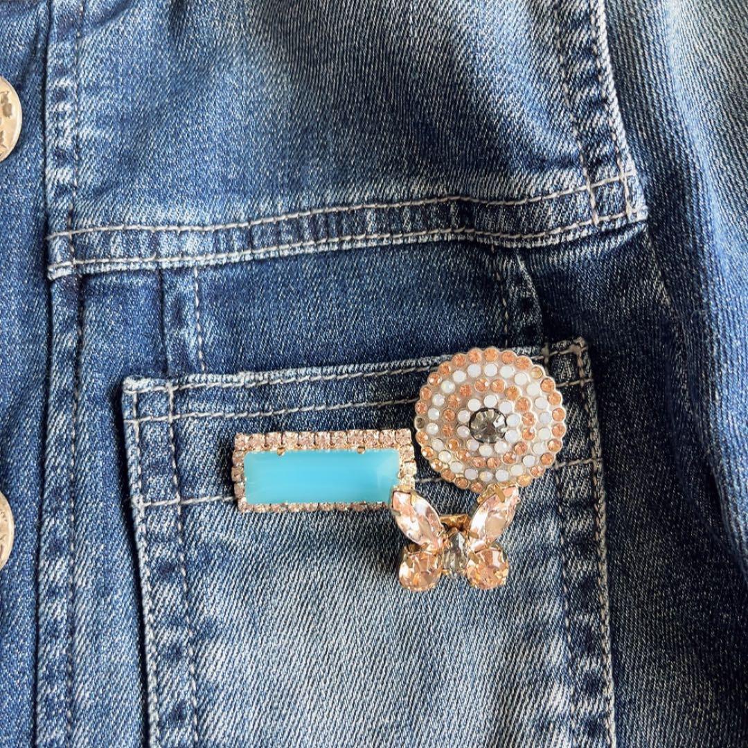 マックスマーラ　デニムジャケット　ブローチ付　ノーカラー　マレーラ　金ボタン