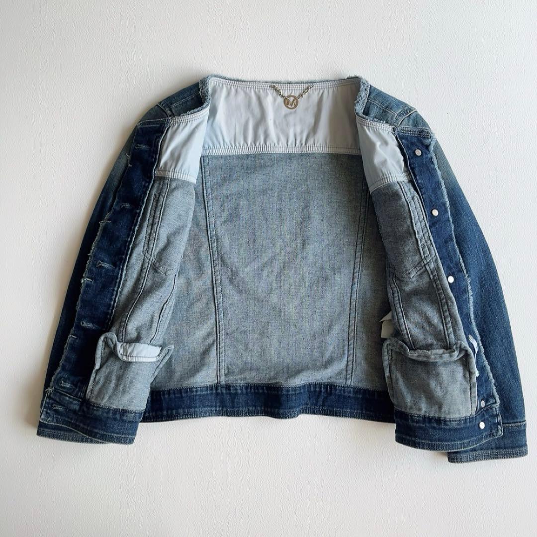 マックスマーラ　デニムジャケット　ブローチ付　ノーカラー　マレーラ　金ボタン