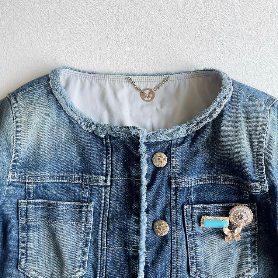 マックスマーラ　デニムジャケット　ブローチ付　ノーカラー　マレーラ　金ボタン