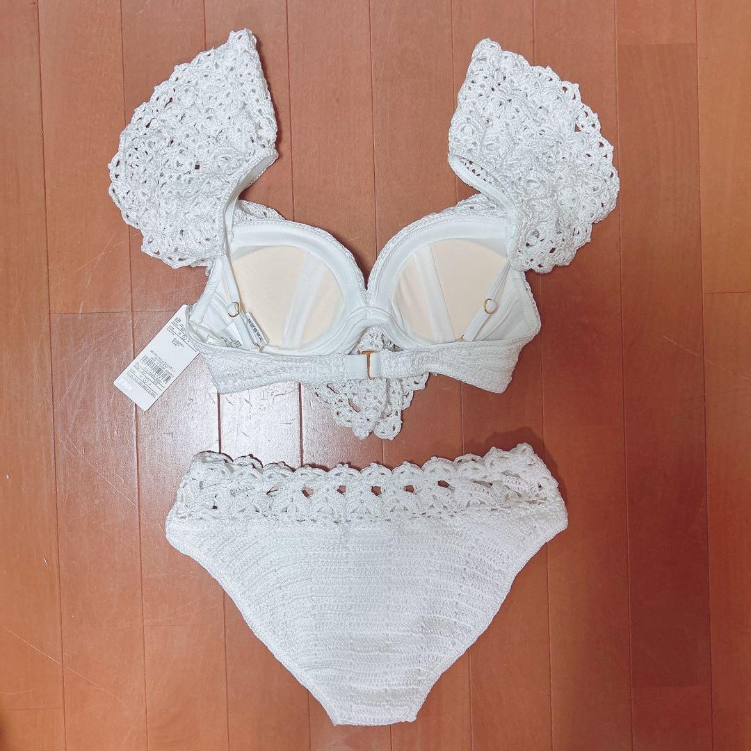 今季rienda ショルダーフリルクロシェカップビキニ ホワイト S