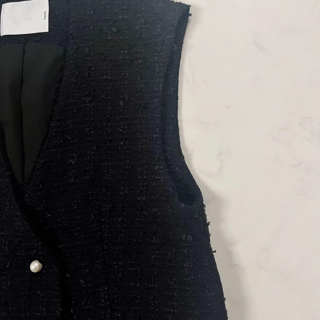 ソーノ　ビッグパールツイードジレ　ペプラム　ネイビー　01サイズ　セレモニー