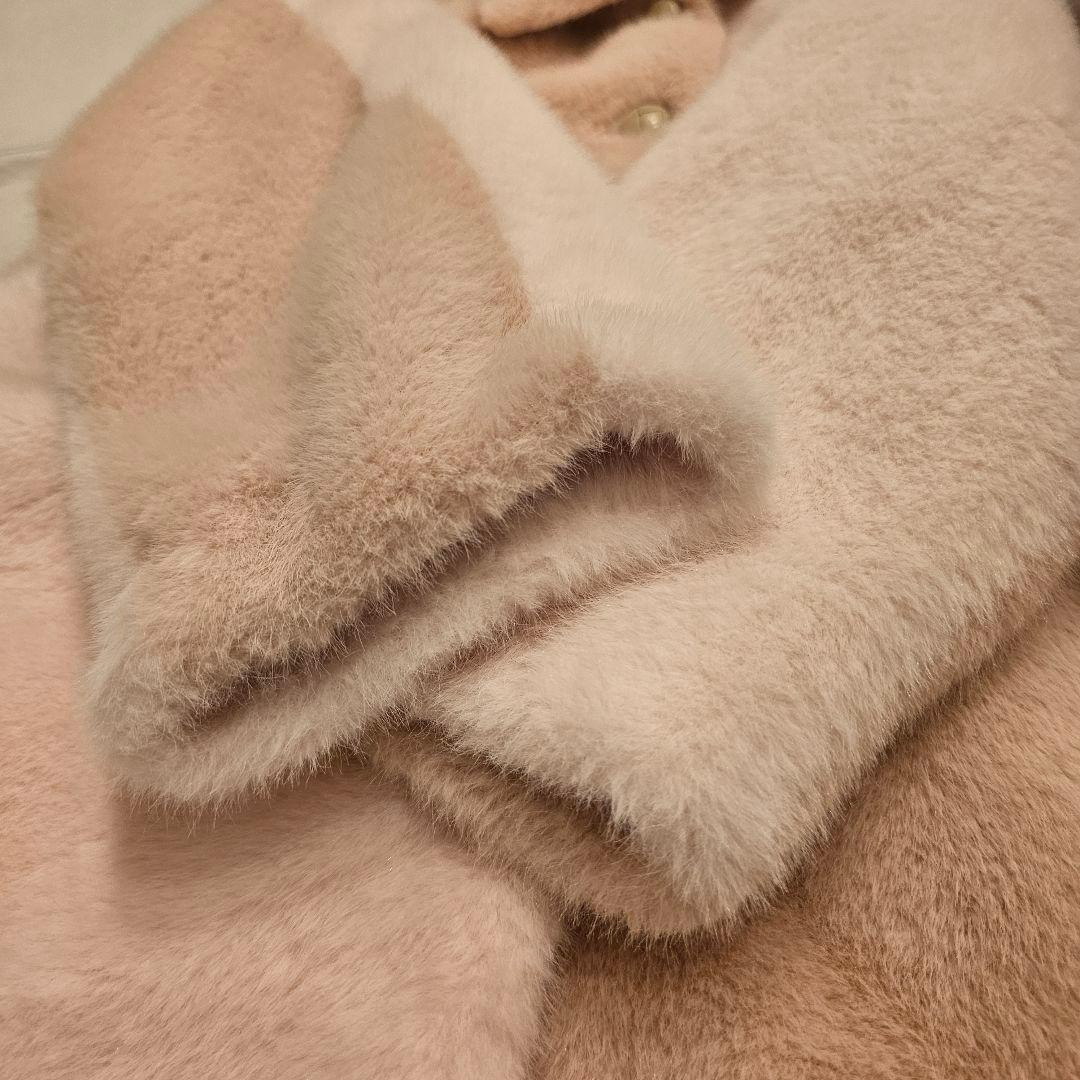 【2/21発送】FURFUR パッチワークエコファーミドルコート ピンク