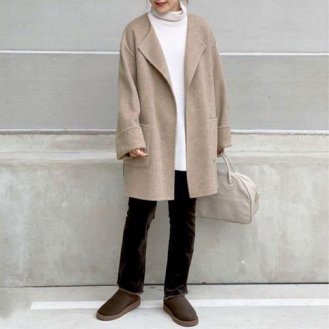 【美品】スピックアンドスパン ノーカラーリバーコート ミドル丈 オーバーコート