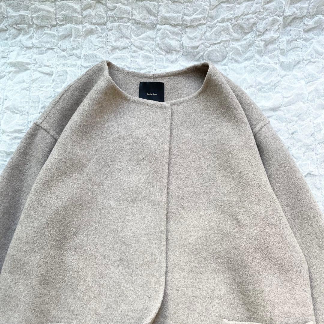 【美品】スピックアンドスパン ノーカラーリバーコート ミドル丈 オーバーコート