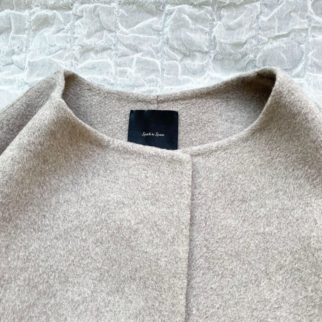 【美品】スピックアンドスパン ノーカラーリバーコート ミドル丈 オーバーコート