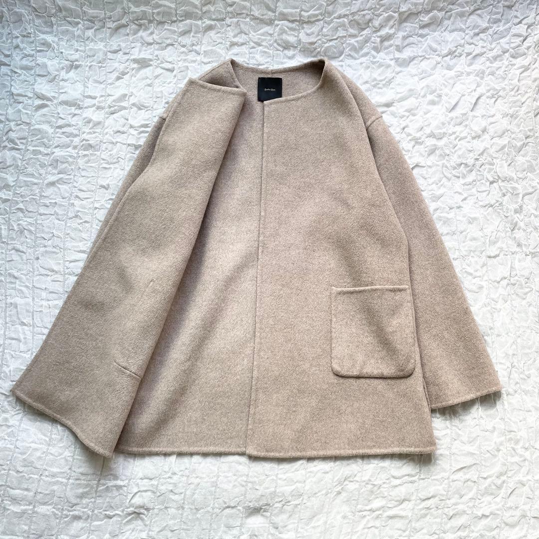 【美品】スピックアンドスパン ノーカラーリバーコート ミドル丈 オーバーコート