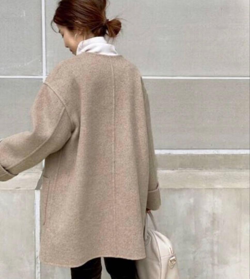 【美品】スピックアンドスパン ノーカラーリバーコート ミドル丈 オーバーコート