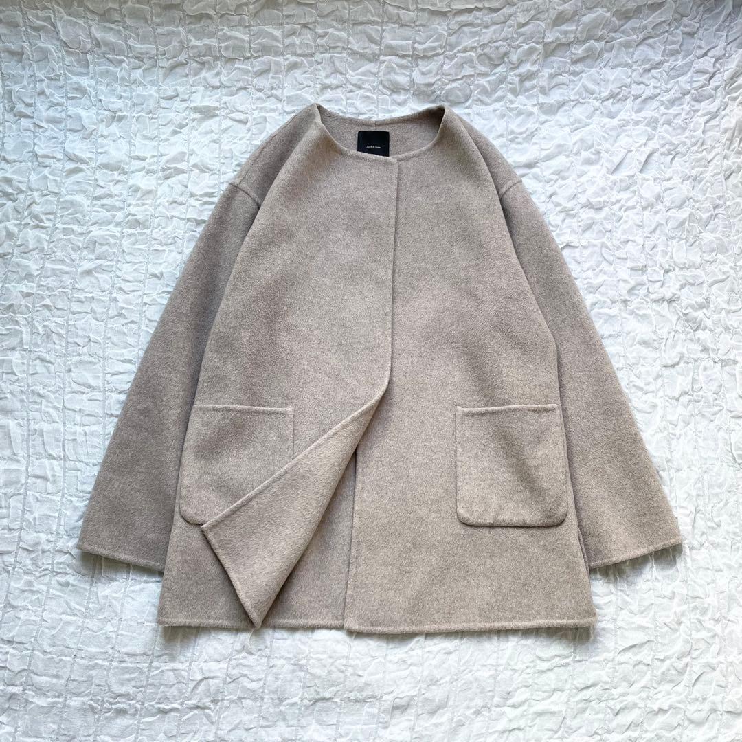 【美品】スピックアンドスパン ノーカラーリバーコート ミドル丈 オーバーコート