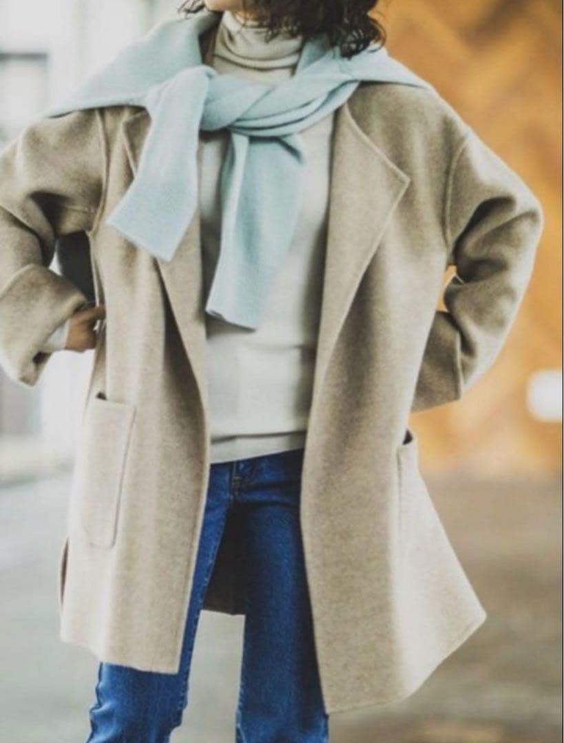 【美品】スピックアンドスパン ノーカラーリバーコート ミドル丈 オーバーコート