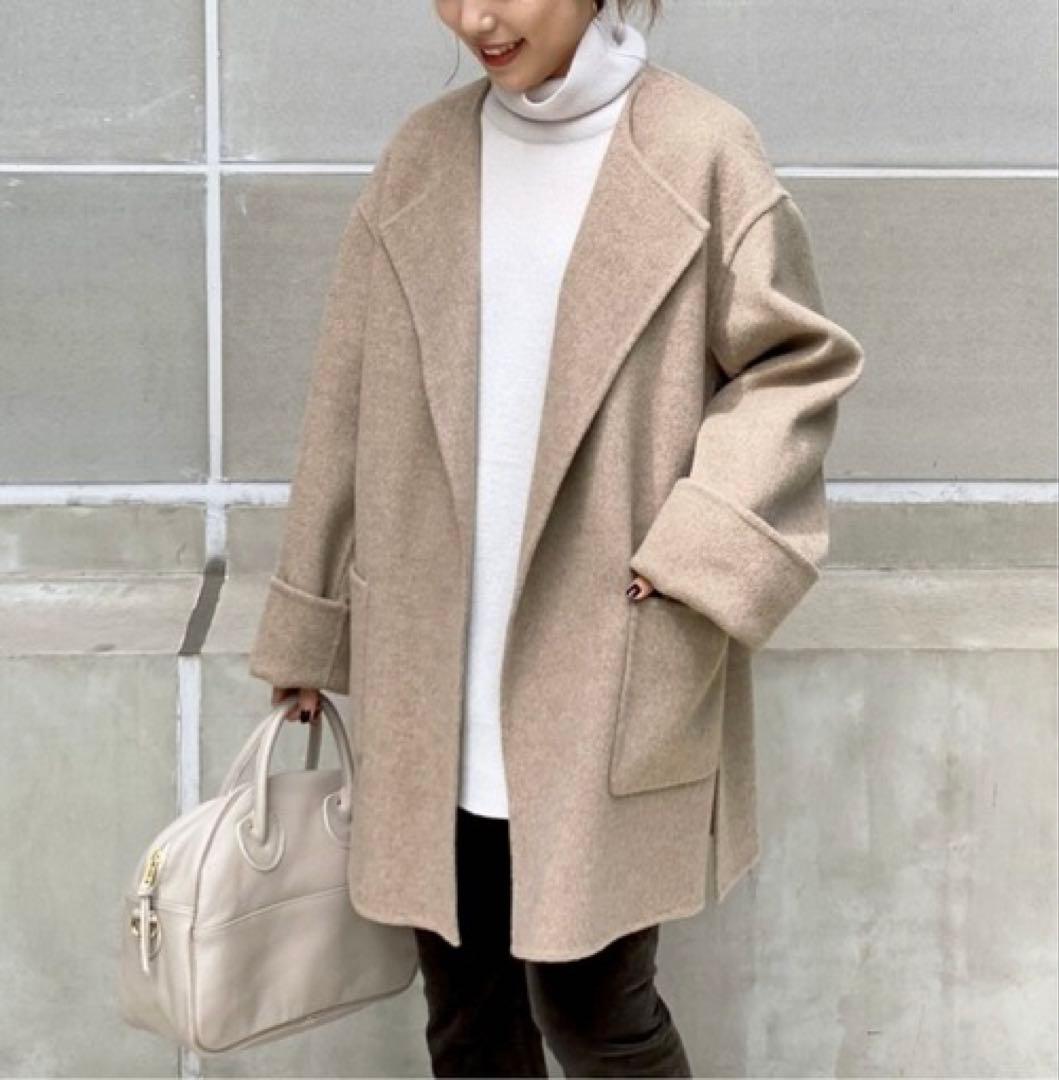 【美品】スピックアンドスパン ノーカラーリバーコート ミドル丈 オーバーコート