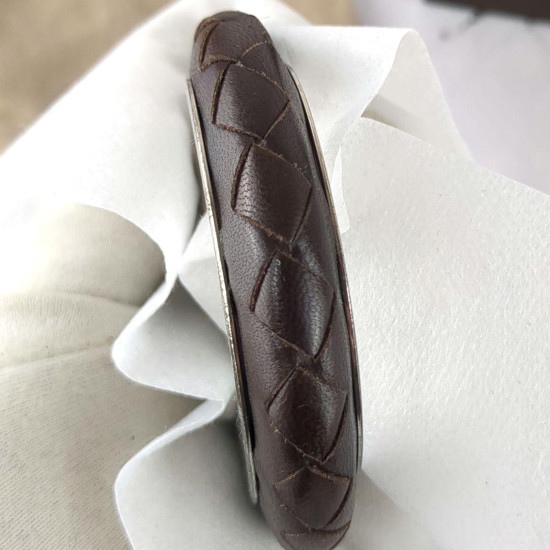 【最高デザイン】ボッテガヴィネタ☆イントレ　レザー　シルバー　バングル