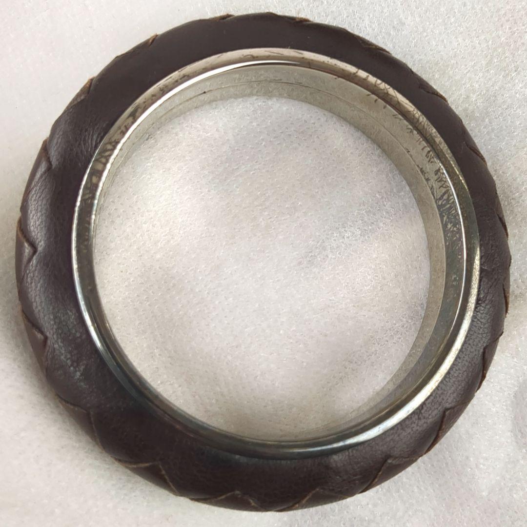 【最高デザイン】ボッテガヴィネタ☆イントレ　レザー　シルバー　バングル