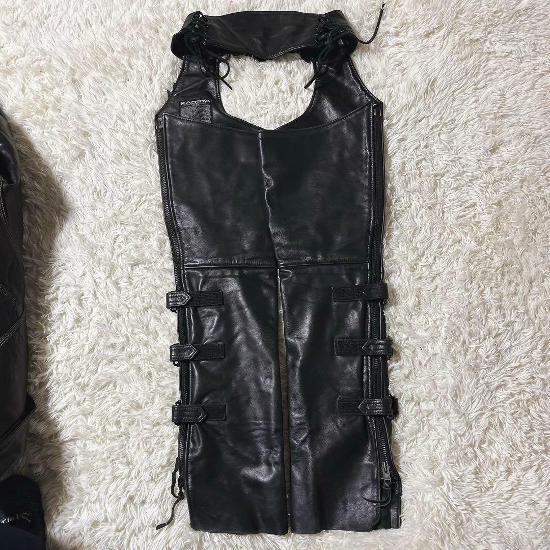カドヤ　KADOYA 黒レザー チャップス キルティングデザイン バイク