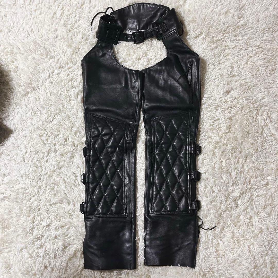 カドヤ　KADOYA 黒レザー チャップス キルティングデザイン バイク