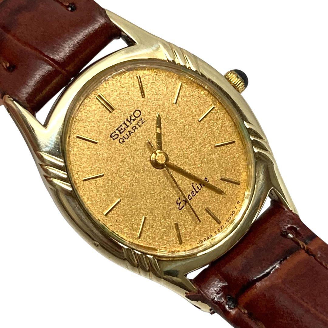 Ⴤ1344 ꕤSEIKO エクセリーヌ 金張り 腕時計 オーバル 3針 クォーツ