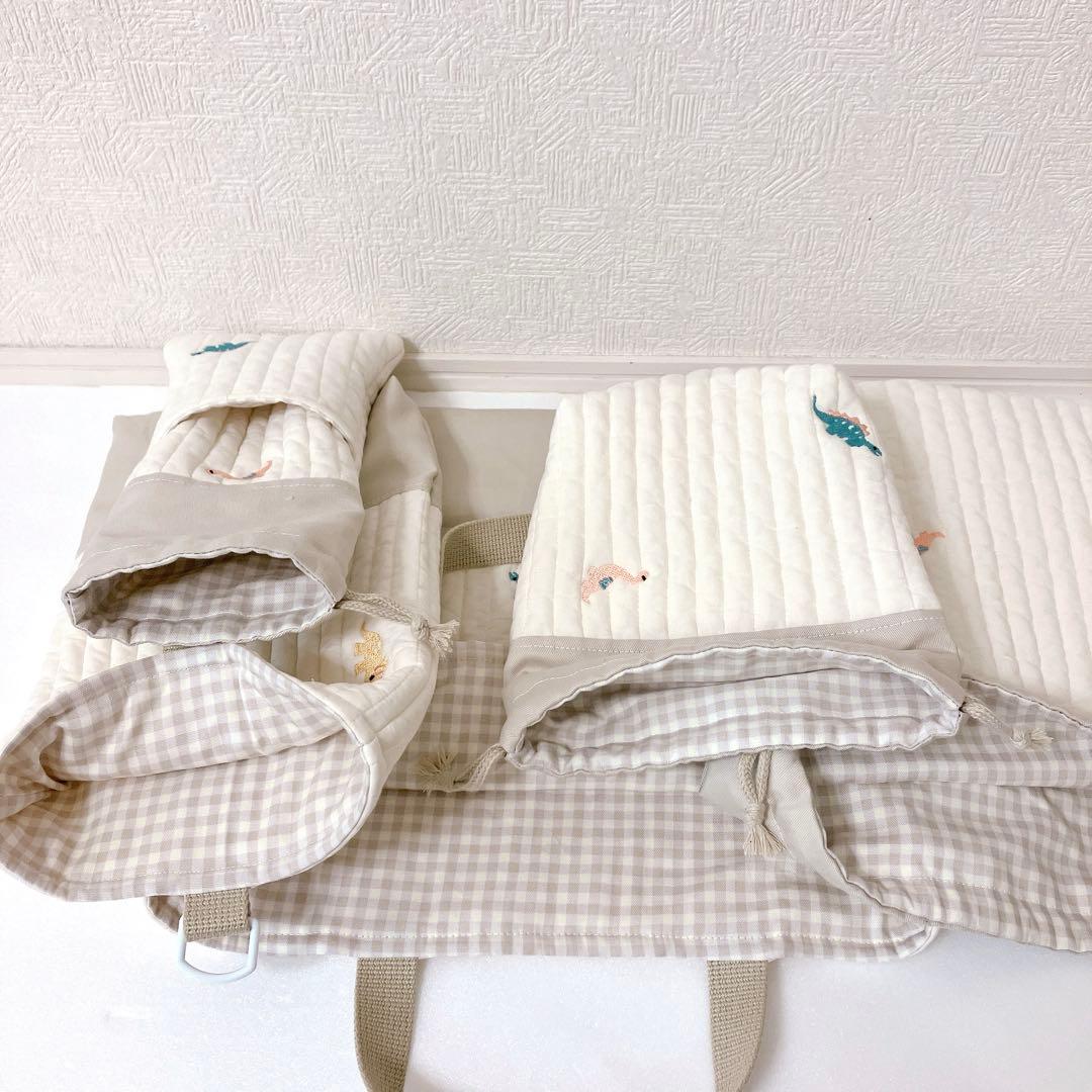 レッスンバッグ 上履き入れ　体操服袋　巾着　箸箱袋　ヌビ　恐竜刺繍