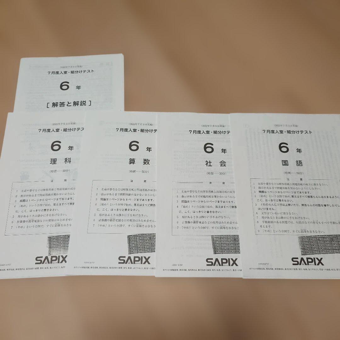 SAPIX 小6 組分け マンスリーテスト 合格力判定 2022年 1年分