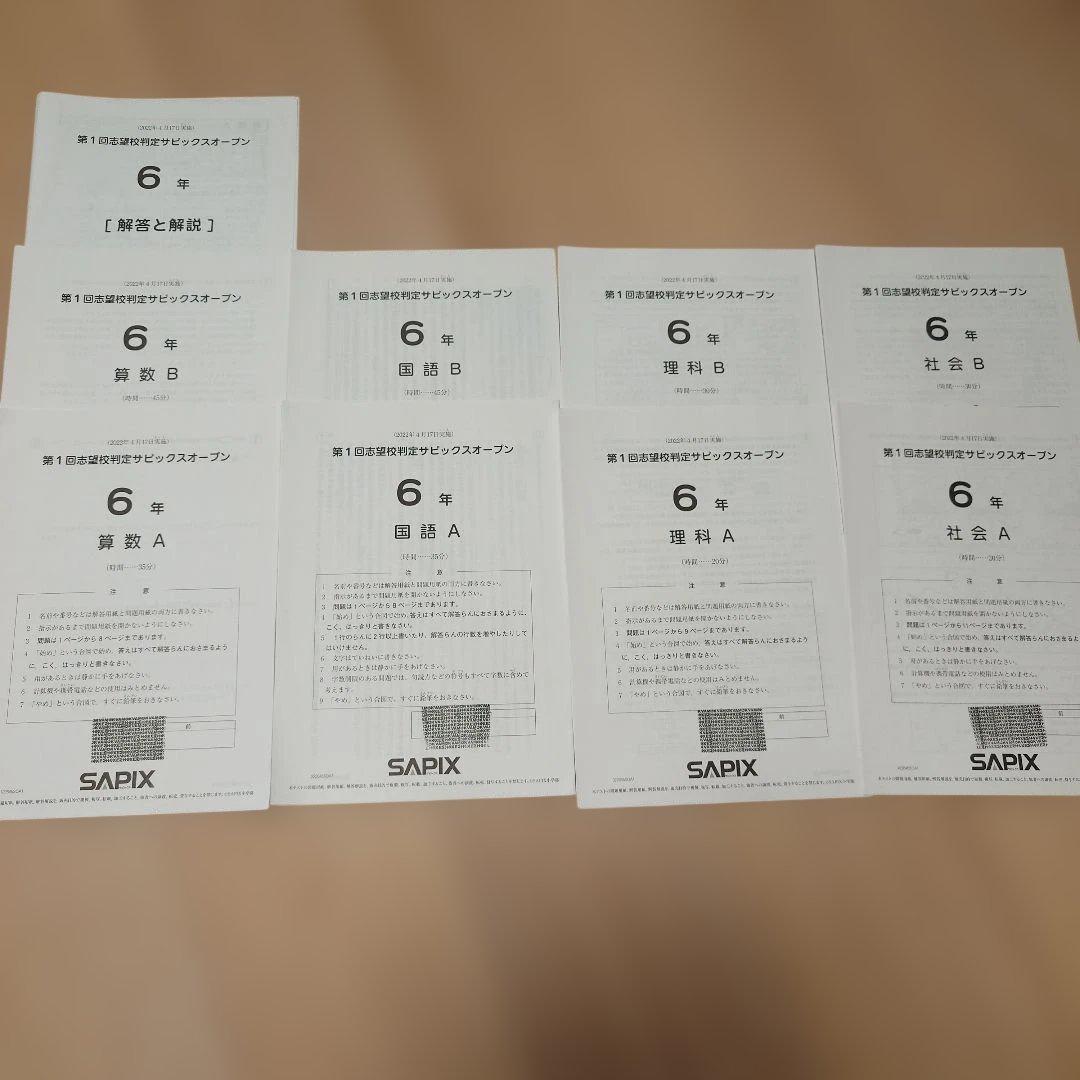 SAPIX 小6 組分け マンスリーテスト 合格力判定 2022年 1年分