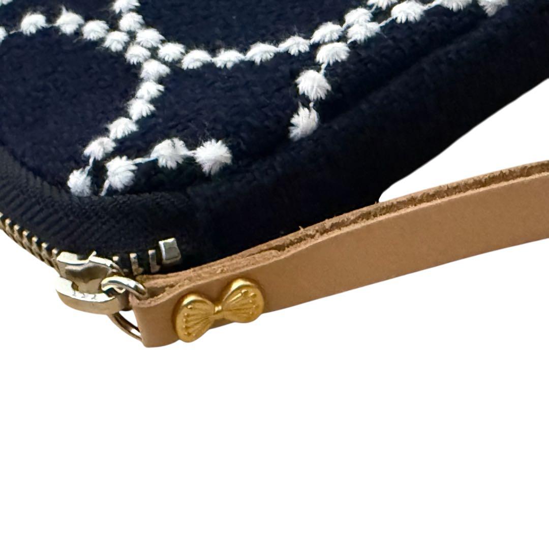 未使用　ミナペルホネンひきだしポーチ姉tambourineネイビー×ホワイト