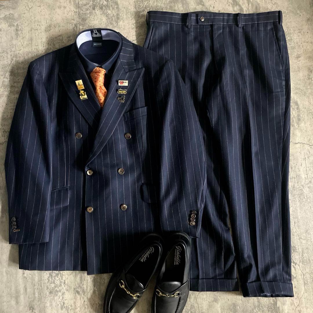 英国製 極上ウール ダブルブレストスーツ × LOUIS VUITTONネクタイ