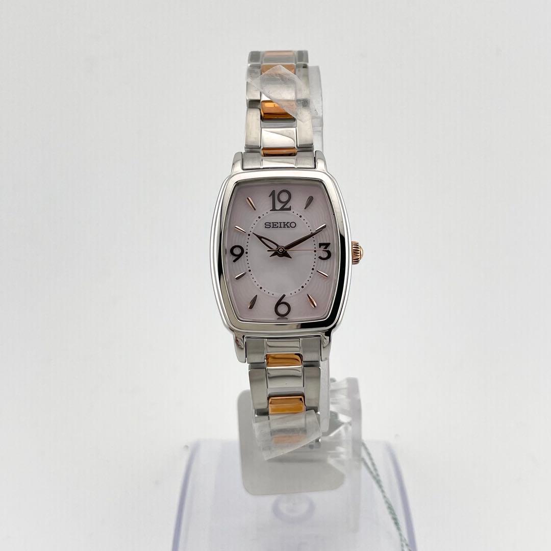 【稼働/未使用級】セイコー　ソーラー　スクエア　腕時計　レディース　ピンク文字盤