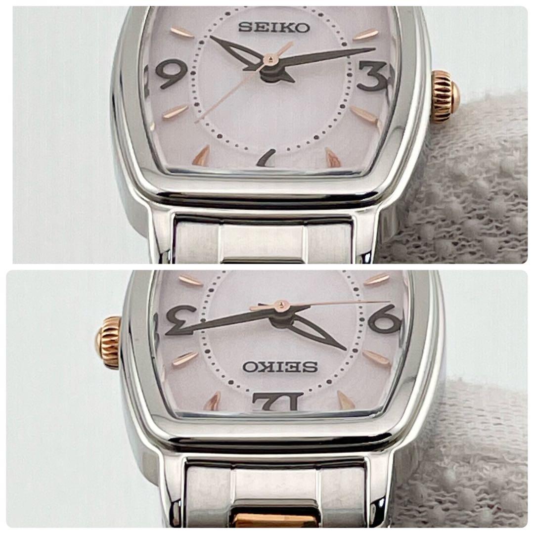 【稼働/未使用級】セイコー　ソーラー　スクエア　腕時計　レディース　ピンク文字盤