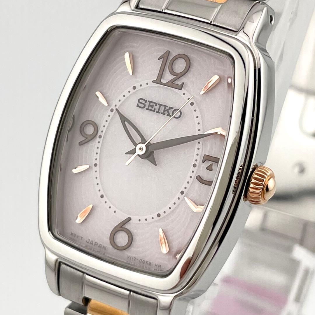 【稼働/未使用級】セイコー　ソーラー　スクエア　腕時計　レディース　ピンク文字盤