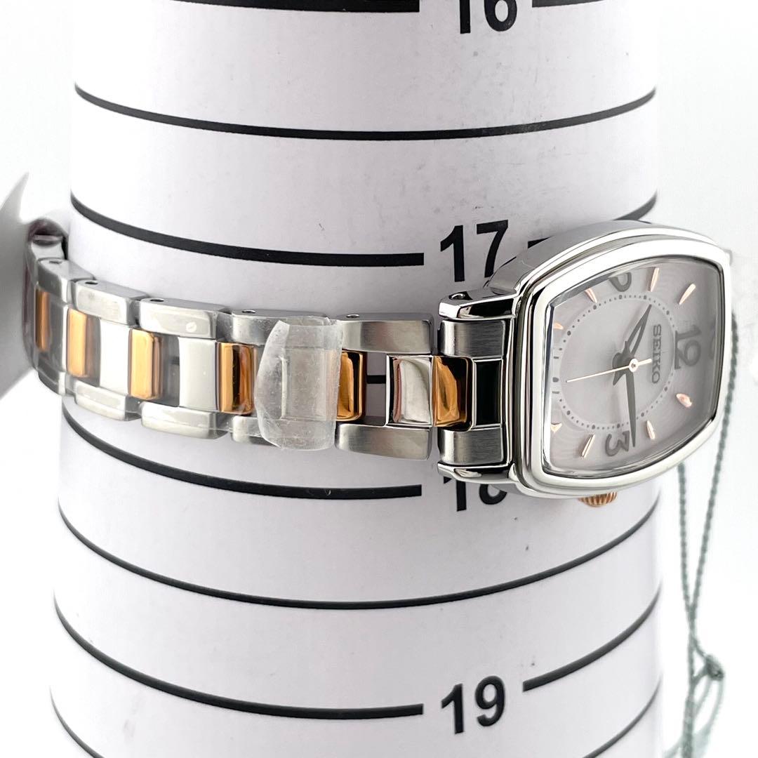 【稼働/未使用級】セイコー　ソーラー　スクエア　腕時計　レディース　ピンク文字盤