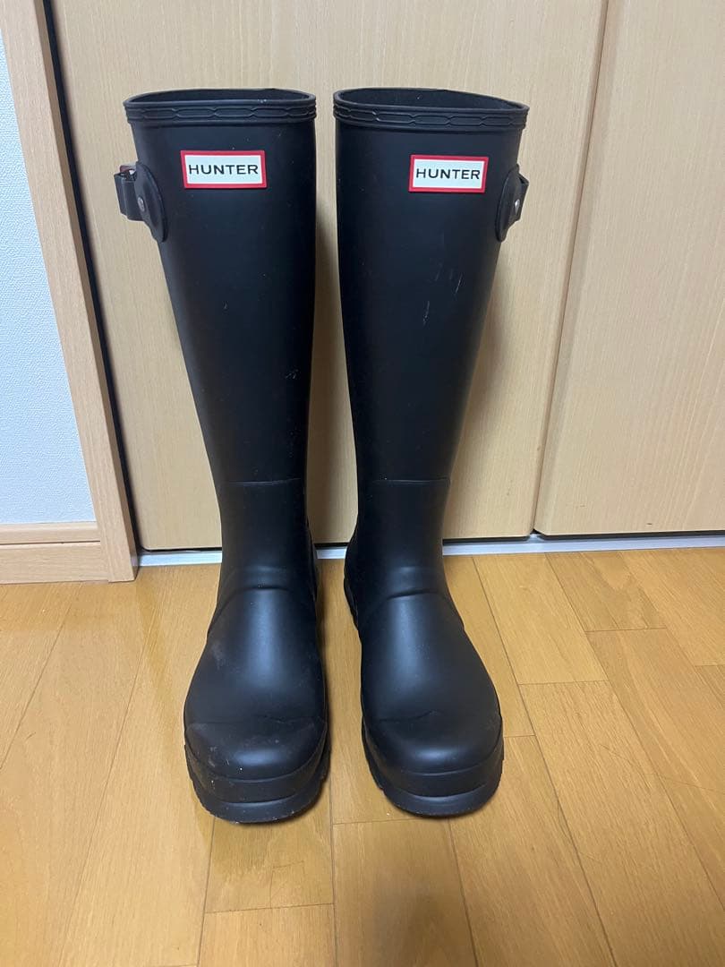 【25.5㎝】HUNTER ロング レインブーツ 雨靴 ブラック 黒