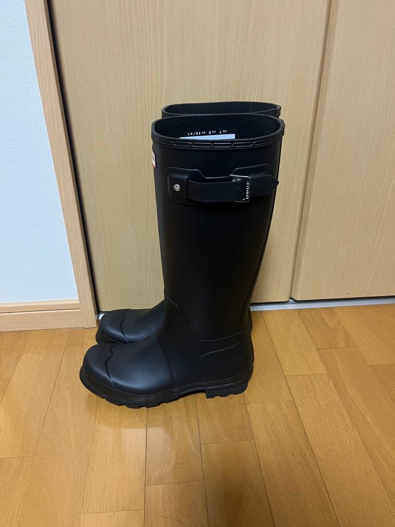 【25.5㎝】HUNTER ロング レインブーツ 雨靴 ブラック 黒