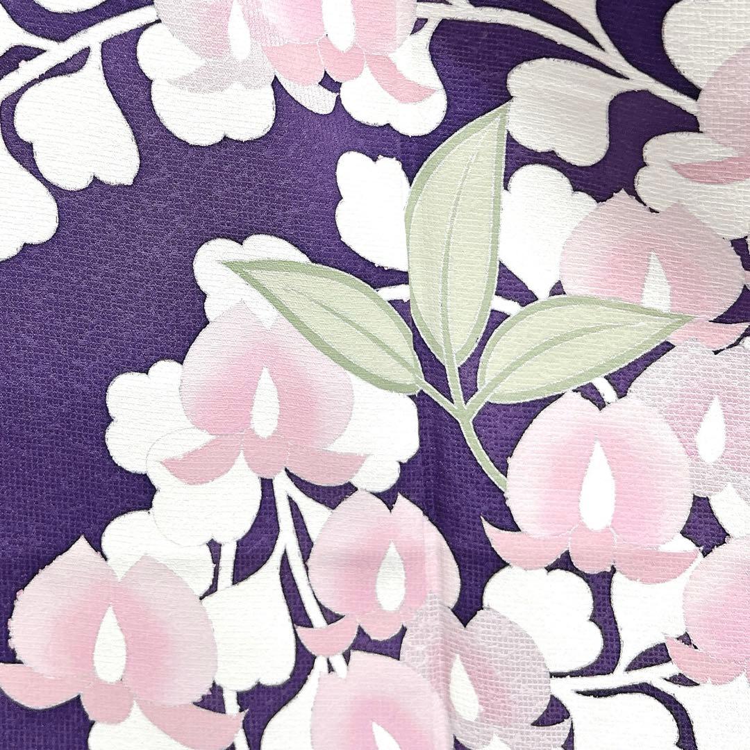 訪問着　藤の花　格子地紋　パープル　着物　025k