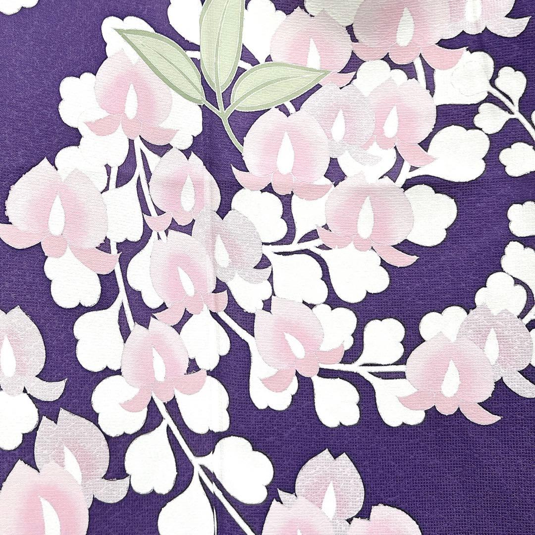 訪問着　藤の花　格子地紋　パープル　着物　025k