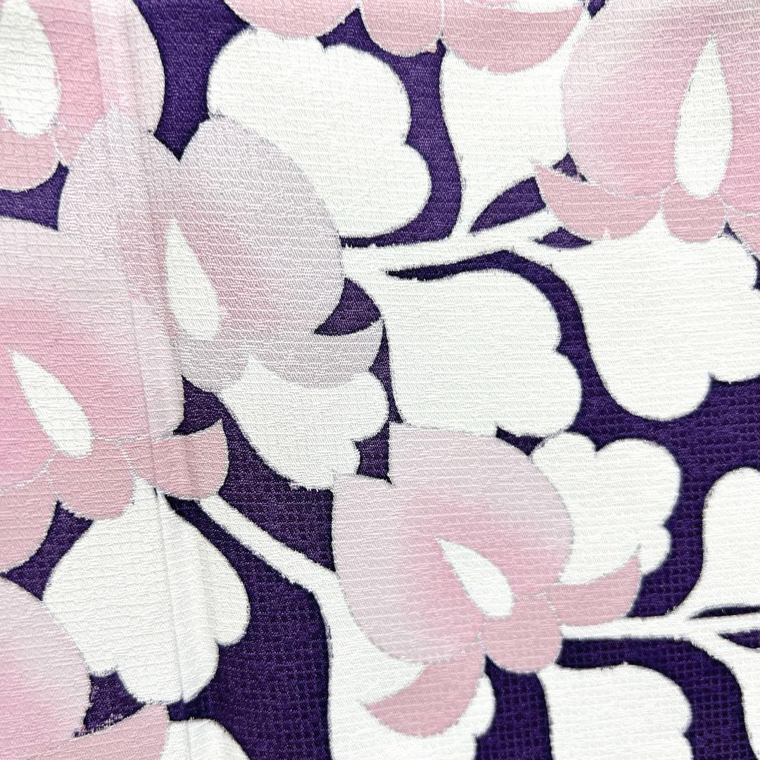 訪問着　藤の花　格子地紋　パープル　着物　025k