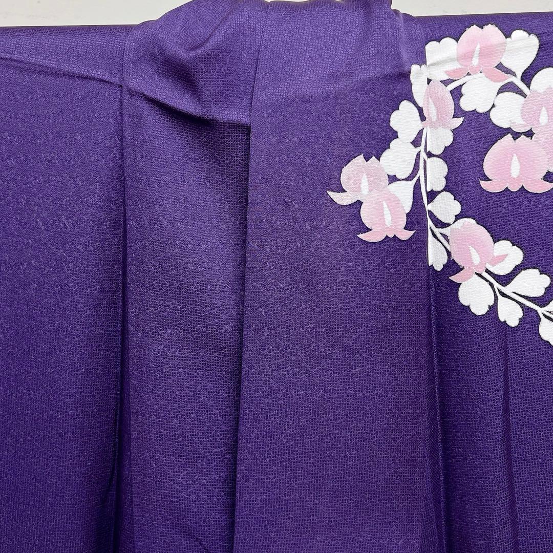 訪問着　藤の花　格子地紋　パープル　着物　025k
