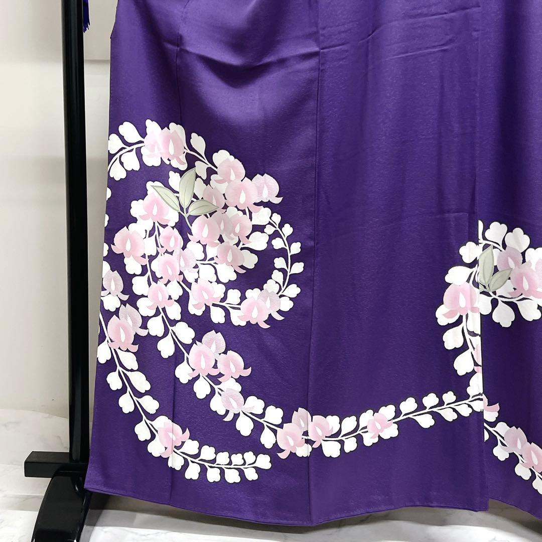 訪問着　藤の花　格子地紋　パープル　着物　025k