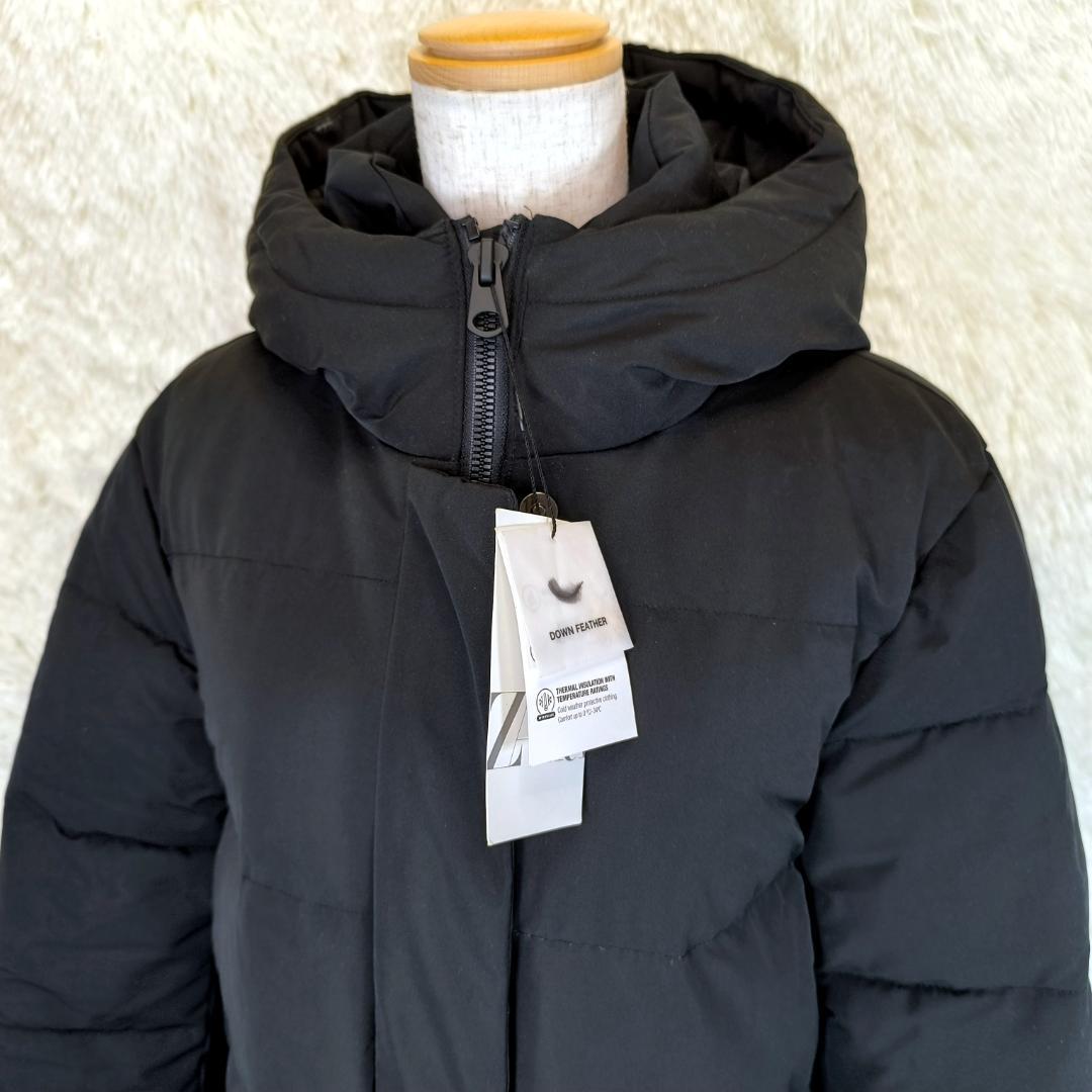 【新品タグ付き✨】ZARA　ザラ　ロング　ダウンコート　フード付　防風　防水　黒
