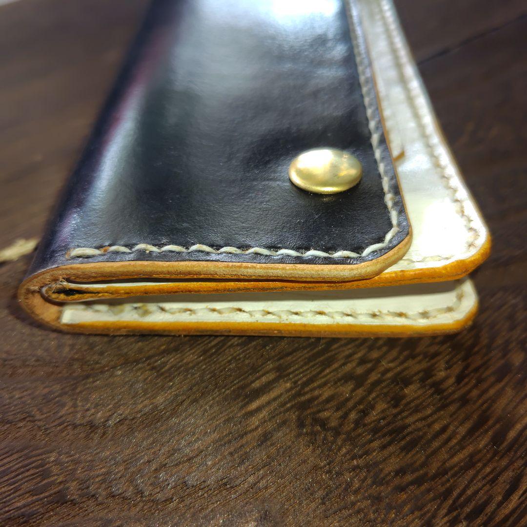 トラッカーウォレット 手染め 黒×白