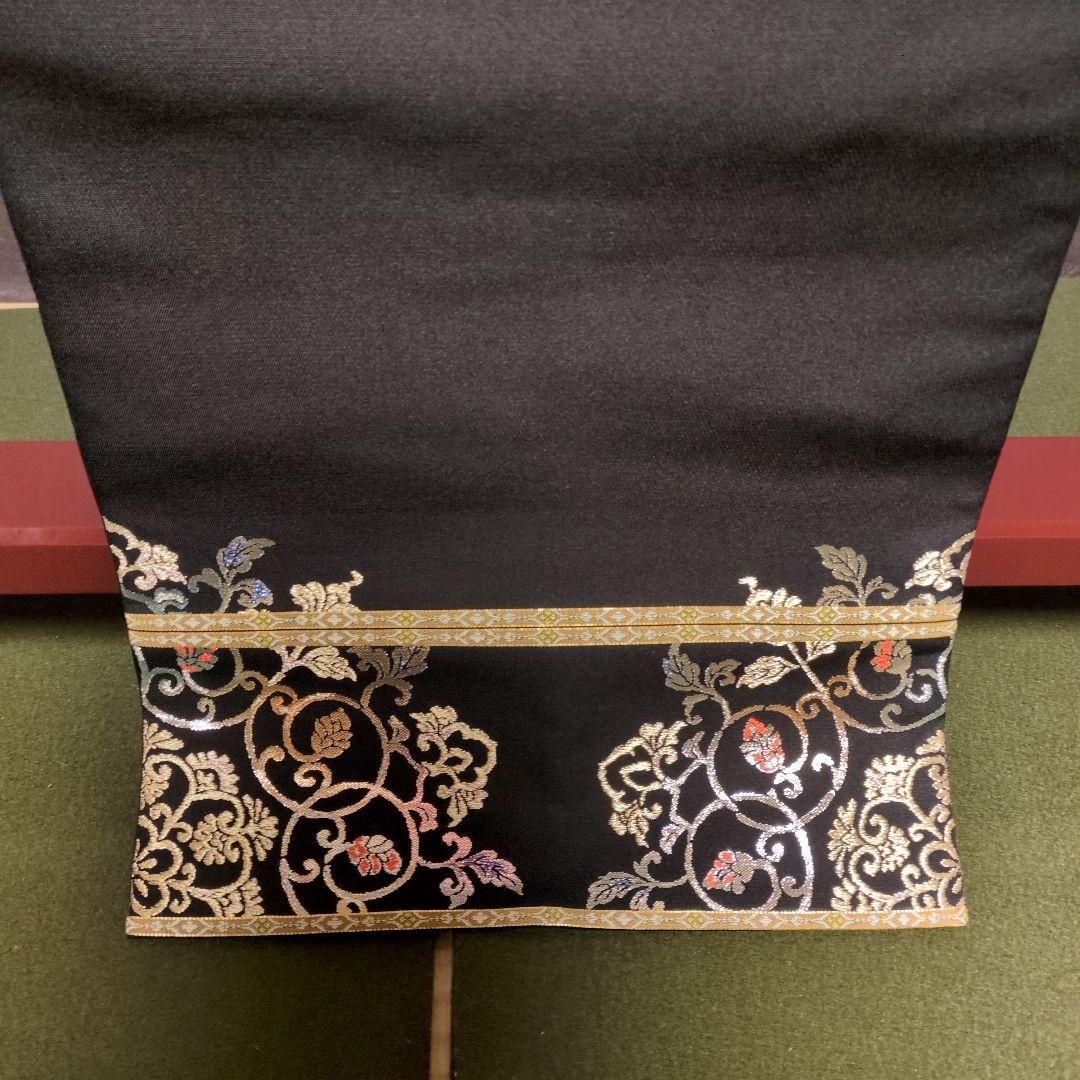 龍村平蔵裂「御物平脱錦」黒地 花柄刺繍 袋帯 高島屋