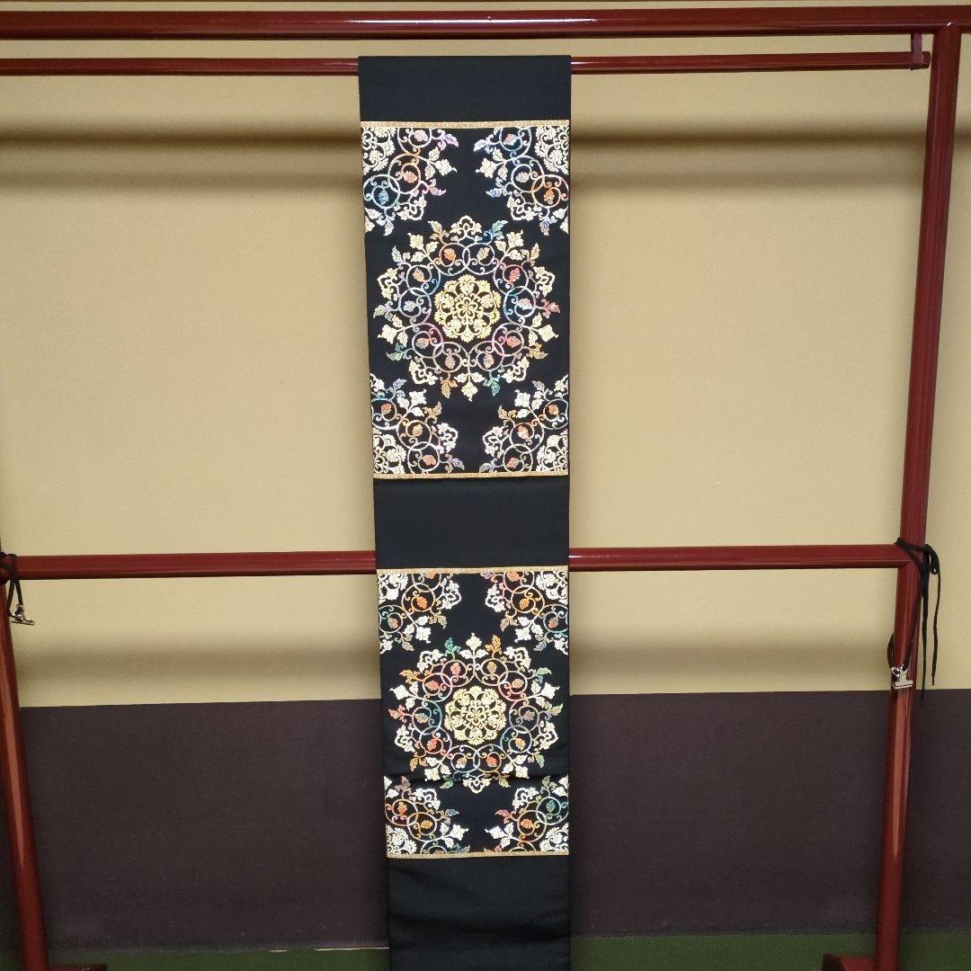 龍村平蔵裂「御物平脱錦」黒地 花柄刺繍 袋帯 高島屋
