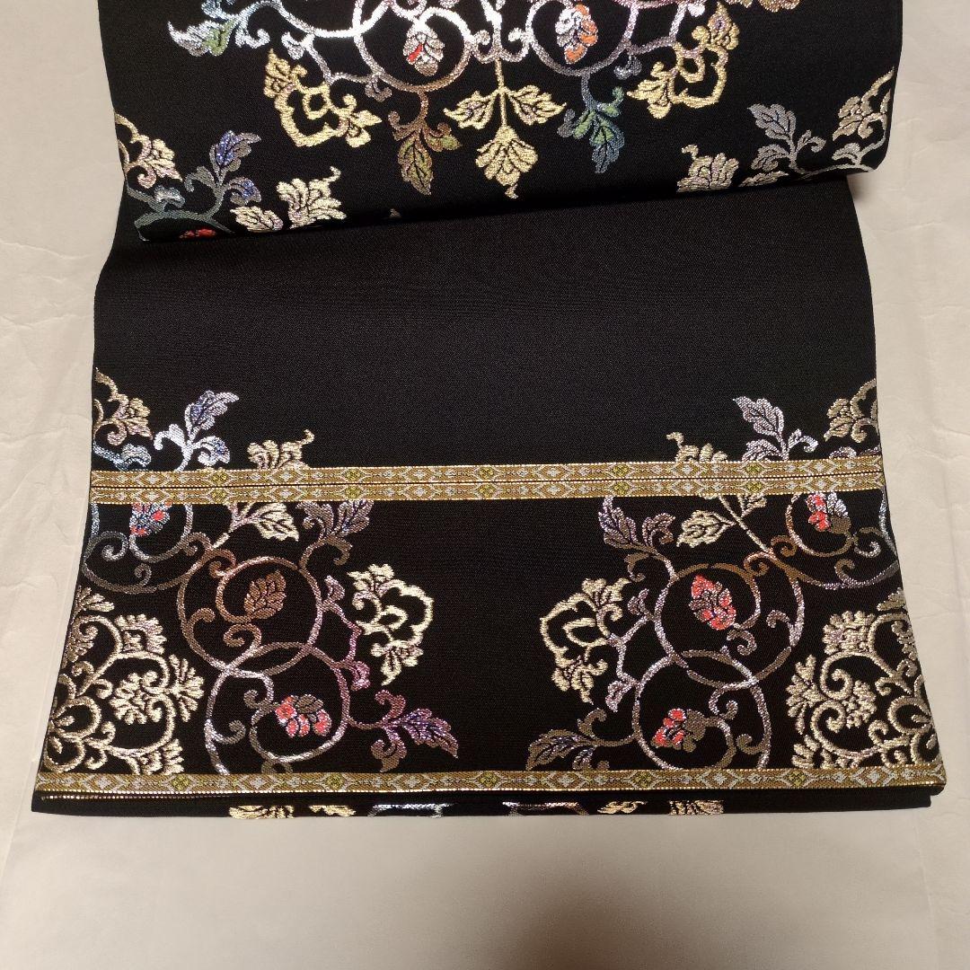 龍村平蔵裂「御物平脱錦」黒地 花柄刺繍 袋帯 高島屋