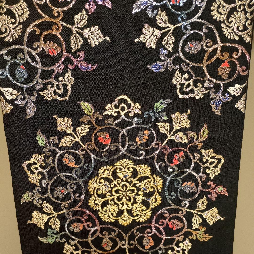 龍村平蔵裂「御物平脱錦」黒地 花柄刺繍 袋帯 高島屋