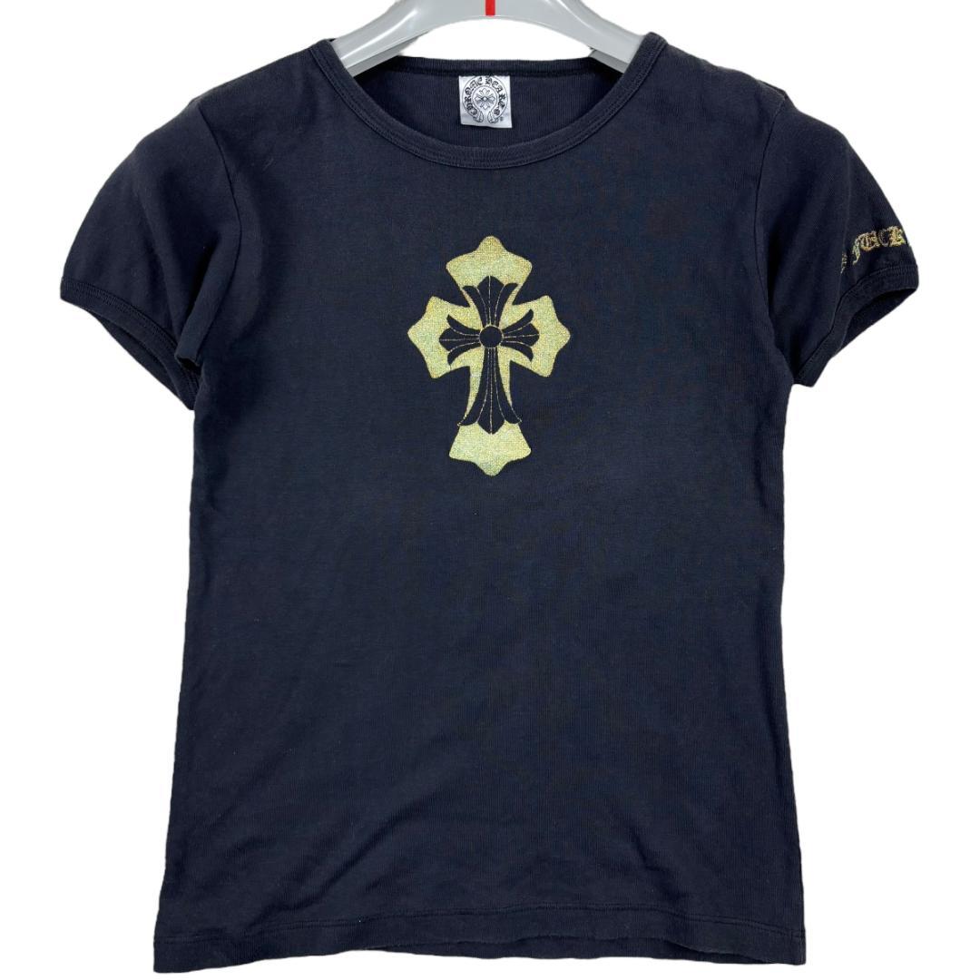 【ユノ】美品 クロムハーツ ゴールドクロスプリントTシャツ USA製Y2K